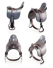 Different views of the saddle isolated on a white background. 3d rendering