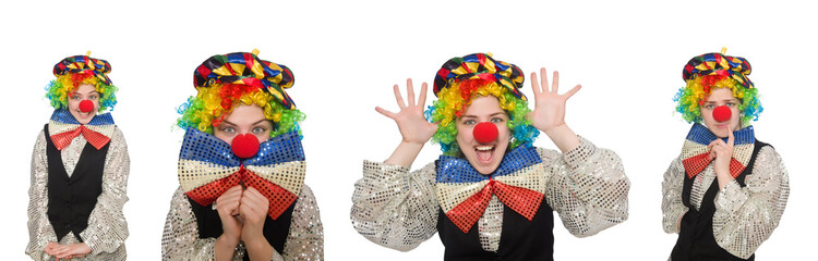 Female clown isolated on white