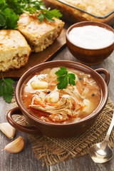 Cabbage soup and pie