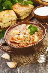Cabbage soup and pie