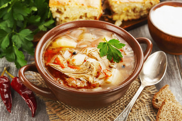 Cabbage soup and pie