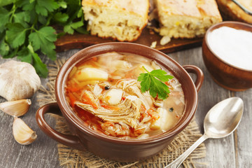 Cabbage soup and pie
