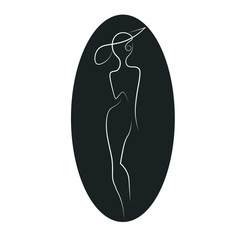 Vector silhouette of beautiful curly woman in a vintage hat. © rb_octo