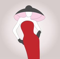 Vector silhouette of beautiful curly woman in a vintage hat. © rb_octo