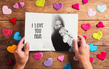 Mothers day composition, black-and-white photo. Studio shot, woo