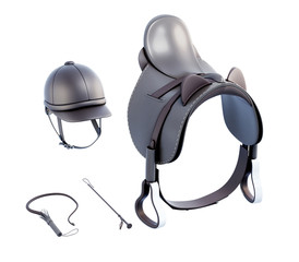 Fototapeta premium Set for riding isolated on white background. 3d rendering.