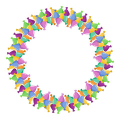 Round frame truffle candy in colorful wrapping.