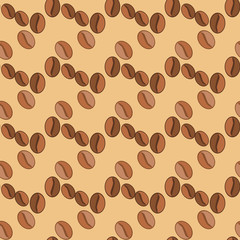 Seamless pattern with coffee grains on a light brown background.