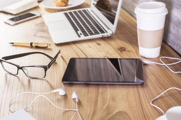 Wooden desktop closeup