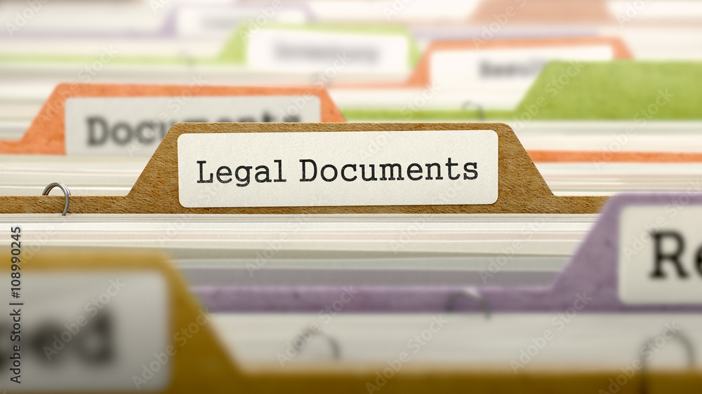 Poster legal documents concept. colored document folders sorted for catalog. closeup view. selective focus.