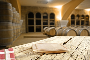 Fototapeta na wymiar wooden desk space and winery 