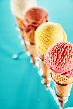 Ice Cream Cones With Assorted Icecream Scoops