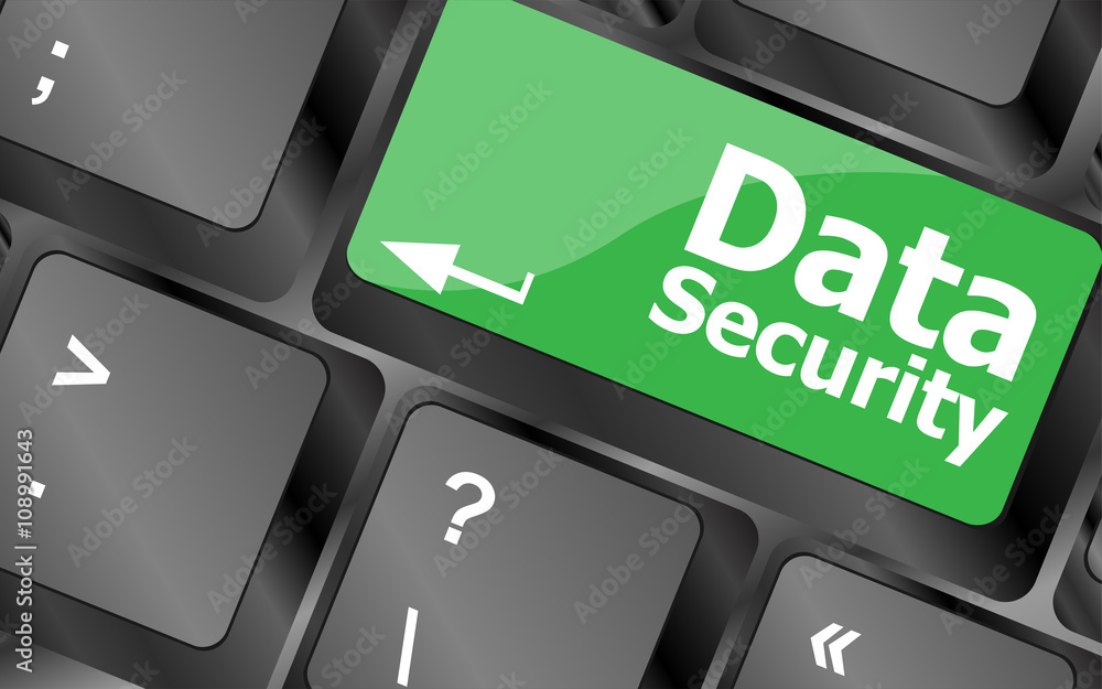 Poster data security word with icon on keyboard button. keyboard keys icon button vector