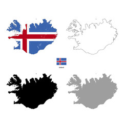 Iceland country black silhouette and with flag on background