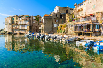Colorful boats in Erbalunga port on Cap Corse, Corsica island, France
