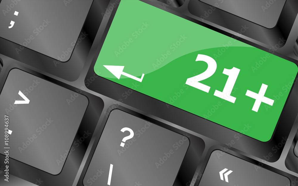 Poster 21 plus button on computer keyboard keys. keyboard keys icon button vector