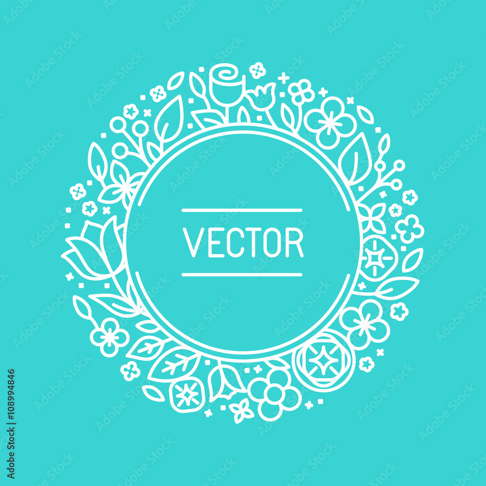 Poster vector vintage frame in trendy linear frame for florist shops an