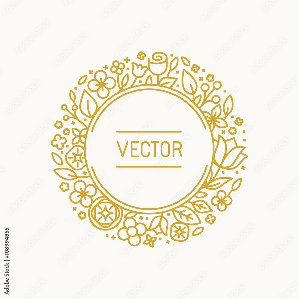Poster vector vintage frame in trendy linear frame for florist shops an