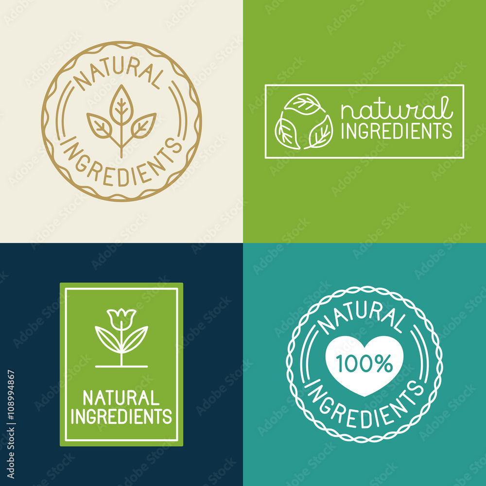 Poster vector set of design elements and badges for food and cosmetics