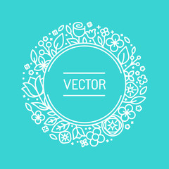 Vector vintage frame in trendy linear frame for florist shops an