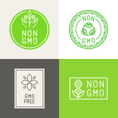 Non gmo  natural ingridients labels and emblems - obrazy, fototapety, plakaty