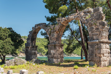 Fototapeta na wymiar Antique city of Phaselis, Antalya Destrict, Turkey: aqueduct