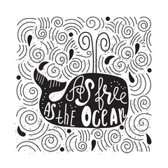 Hand drawn illustration with a whale and lettering.