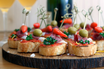 Tapas on Crusty Bread - Selection of Spanish tapas