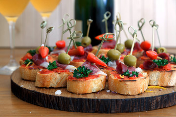 Tapas on Crusty Bread - Selection of Spanish tapas