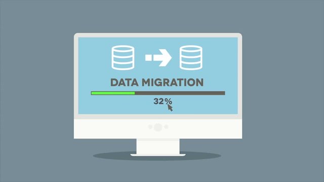 minimalistic animation of a monitor with data migration progress bar