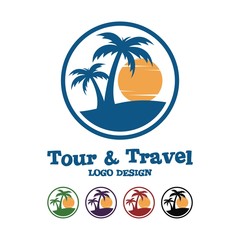 Circle Palm Design Logo Vector