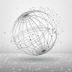 Wireframe mesh polygonal element. Sphere with connected lines and dots. Connection Structure. Complex geometric shapes.  Geometric Modern Technology Concept. Social Network Graphic Concept