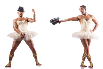 Man in ballet tutu isolated on white