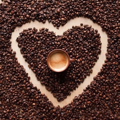 Heart coffee frame with espresso