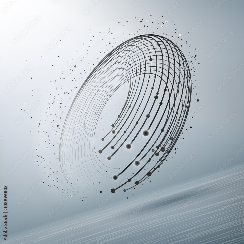 Poster abstract vector destroyed mesh spheres. sphere breaking apart into points. futuristic technology sty