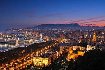 Fototapeta na wymiar Malaga cityscape after sunset. Spain