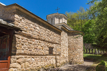 Fototapeta na wymiar Church and medieval cemetery in Temski monastery St. George, Pirot Region, Republic of Serbia