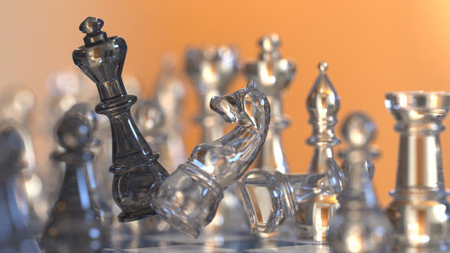 chess figures battle scene