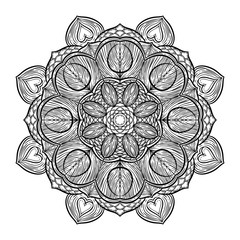 Black and white circular pattern. Round kaleidoscope