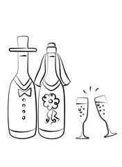 Vector illustration of wedding champagne for bride and groom
