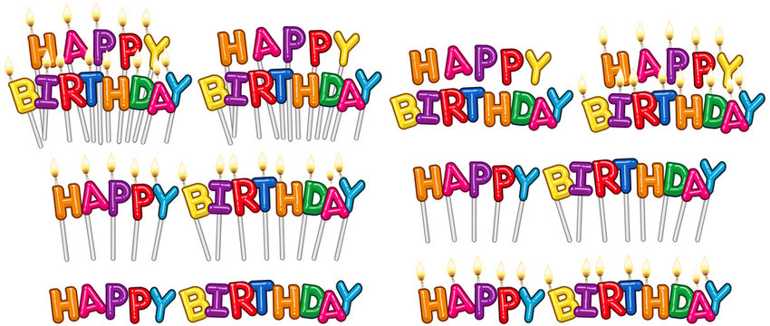 Colorful Happy Birthday Text Candles On Sticks Set 1