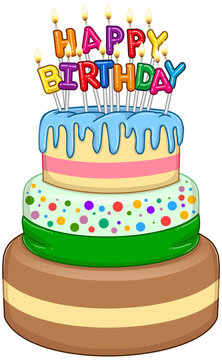 Three Floors Happy Birthday Cake With Candles