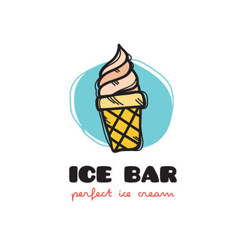 Vector funny doodle style ice cream logo. Sketchy cafe logo