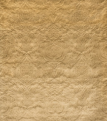 Gold Velvet with Embossed Vintage Pattern Fabric Swatch