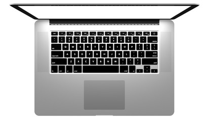 Fototapeta na wymiar Top view of modern laptop, isolated on white background. High quality. Template, mockup.
