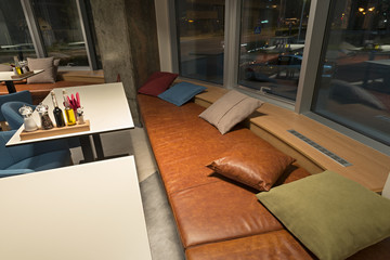 Restaurant interior with furniture