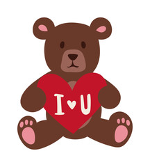 Gift Bear holding a red heart isolated on white background