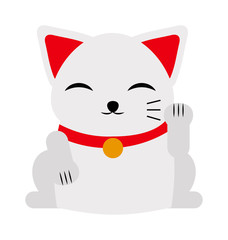Japanese maneki neko lucky cat fortune symbol success kitty toy cartoon vector illustration. 