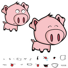 cute chibi little big head pig cartoon set in vector format