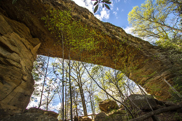 Natural Bridge Stone Arch. Visitors to Natural Bridge State Park can ride a skylift to view and walk across the sandstone arch